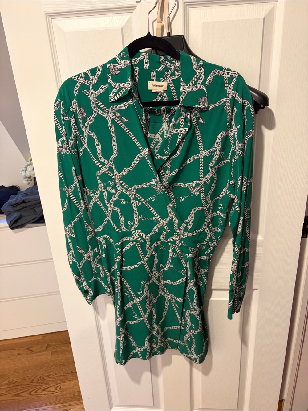 Zadig & Voltaire Emerald Green Chain-Print Wrap Blouse